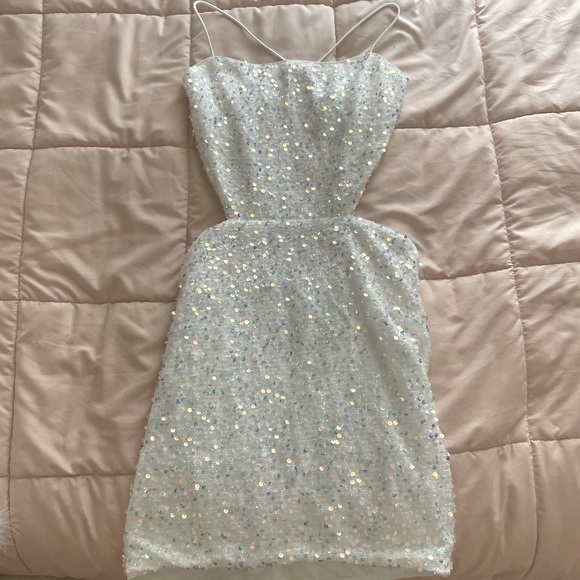 Backless Lace Up Cut Out Sequin Bodycon Dress Size Medium - Picture 3 of 4